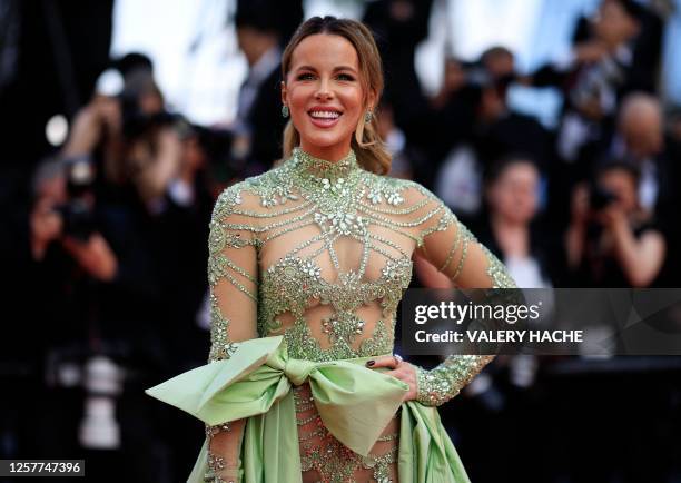 British actress Kate Beckinsale arrives for the screening of the film "La Passion de Dodin Bouffant" during the 76th edition of the Cannes Film...