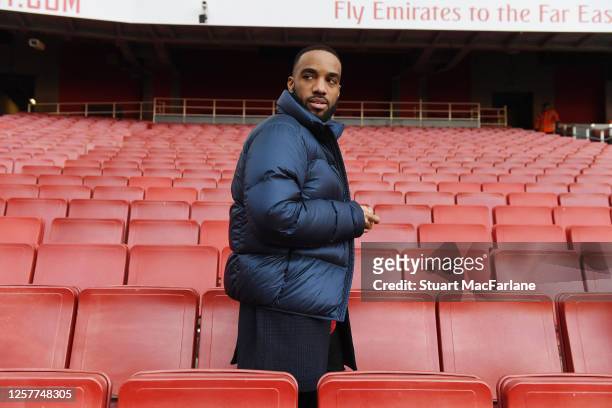 Alex Lacazette at the photoshoot to launch the Arsenal 2020/21 home kit at Emirates Stadium on January 29, 2020 in St Albans, England.
