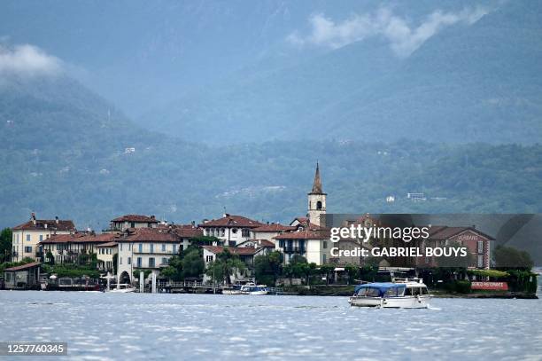 This photograph shows a general view of the Isola dei Pescatori , one of the Borromean Islands on Lake Maggiore, next to Stresa in North Italy on May...