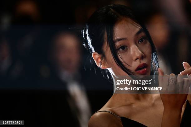 South Korean singer and actress Kim Hyung-seo arrives for the screening of the film "Hwa-Ran" during the 76th edition of the Cannes Film Festival in...