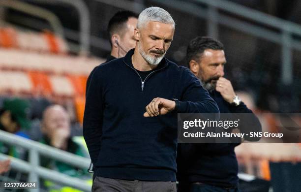 Dundee United manager Jim Goodwin during a cinch Premiership match between Dundee United and Kilmarnock at Tannadice, on May 24 in Dundee, Scotland.