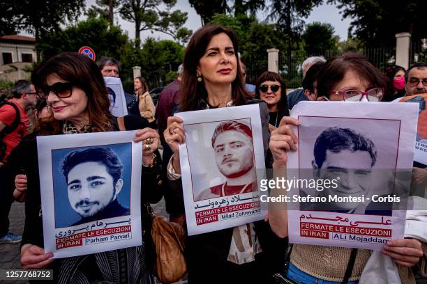 Former President of the Chamber of Deputies of Italy Laura Boldrini attends the demonstration by the Iranian Women's Life Freedom Collective in front...