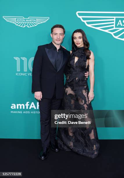 Ed Westwick and Amy Jackson attend the launch of the new Aston Martin DB12 at the Hotel du Cap-Eden-Roc in Antibes on May 24, 2023 in Cannes, France....