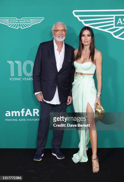 Flavio Briatore and Elisabetta Gregoraci attend the launch of the new Aston Martin DB12 at the Hotel du Cap-Eden-Roc in Antibes on May 24, 2023 in...