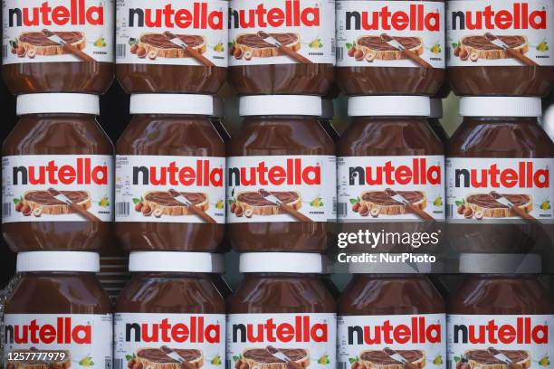 Jars with Nutella are see in Cannes, France on May 24, 2023.