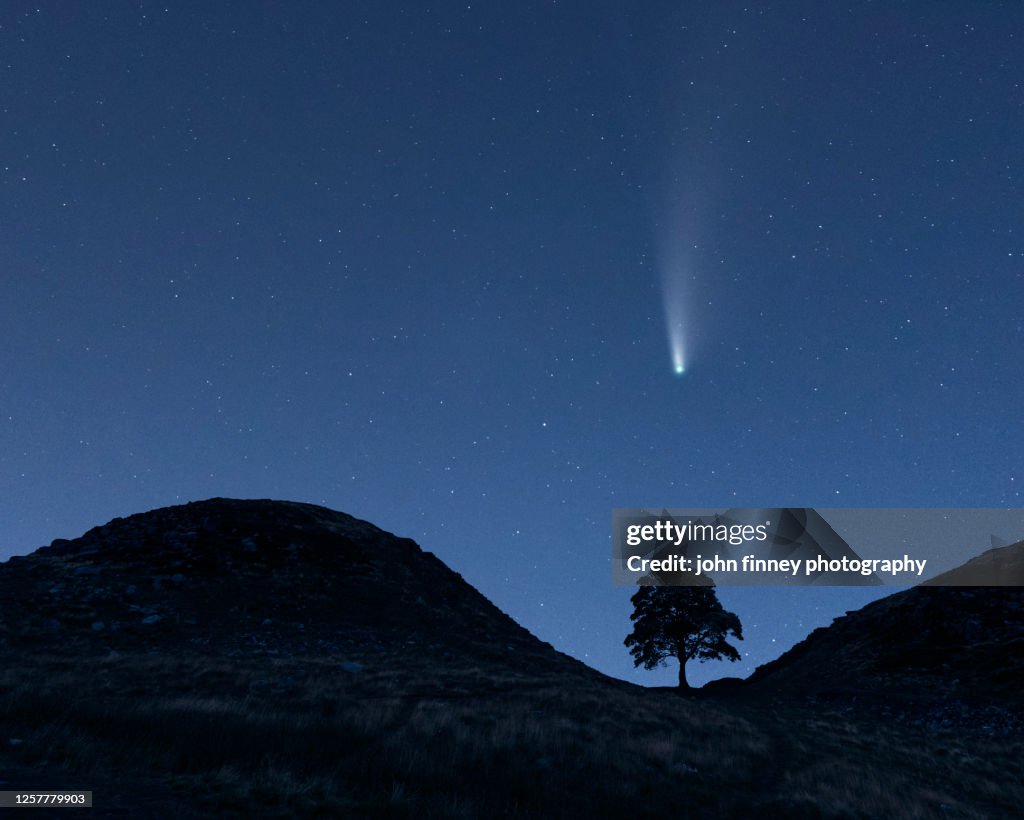 Comet Neowise Over Sycamore Gap (Hadrian's Wall). Northumberland. UK.