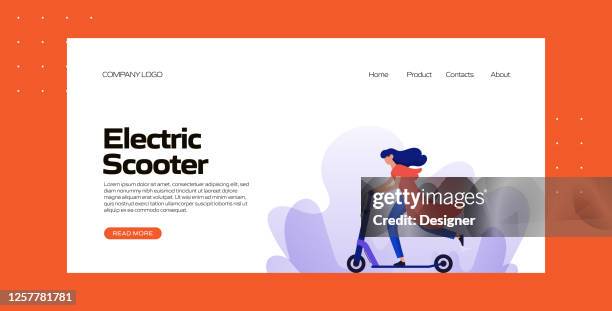 electric scooter concept vector illustration for landing page template, website banner, advertisement and marketing material, online advertising, business presentation etc. - mobility scooter stock illustrations