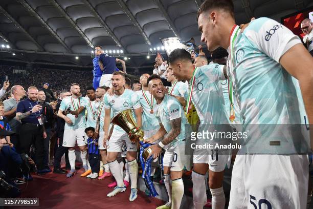 May 24 : Players Inter Milan FC celebrate the victory during the Italian Cup final soccer match between ACF Fiorentina and Inter Milan FC at Stadio...