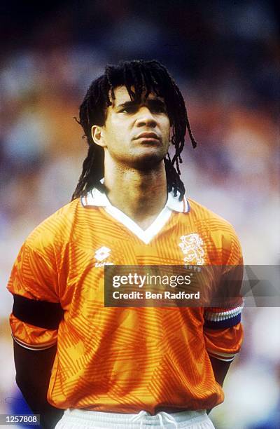 Portrait picture of Ruud Gullit of Holland as he lines up for the national anthems prior to the international friendly between Holland and Wales...