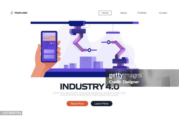 industry 4.0 concept vector illustration for landing page template, website banner, advertisement and marketing material, online advertising, business presentation etc. - computer aided manufacturing stock illustrations
