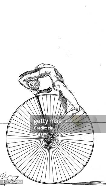 unicycle performance, bending over backwords - head back stock illustrations