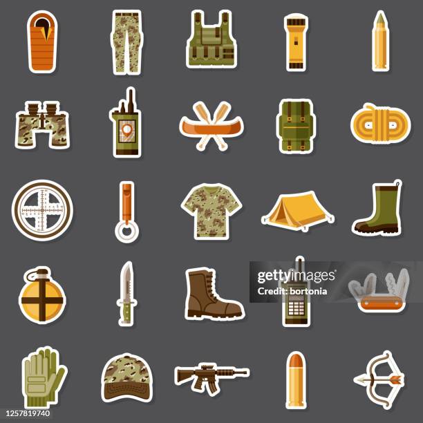 hunting and fishing sticker set - ammunition stock illustrations