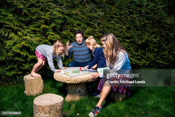 Late night host Jimmy Fallon is photographed with family, wife Nancy Juvonen and daughters Winnie and Frances, for People Magazine on April 25, 2020...