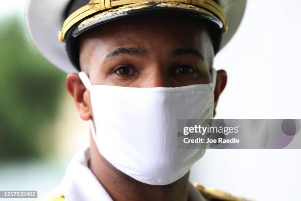 Vice Admiral Jerome Adams, the U.S. Surgeon General, arrives to tour the new federally funded COVID-19 testing site at the Miami-Dade County...