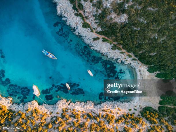 aerial view of aquarium bay bodrum - turkish stock pictures, royalty-free photos & images