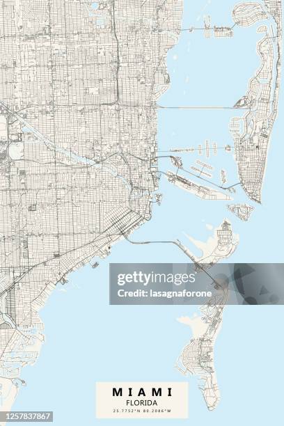 miami, florida vector map - south beach miami aerial stock illustrations