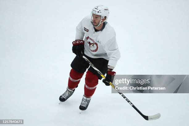 Niklas Hjalmarsson of the Arizona Coyotes participates in a NHL team practice at Gila River Arena on July 23, 2020 in Glendale, Arizona.