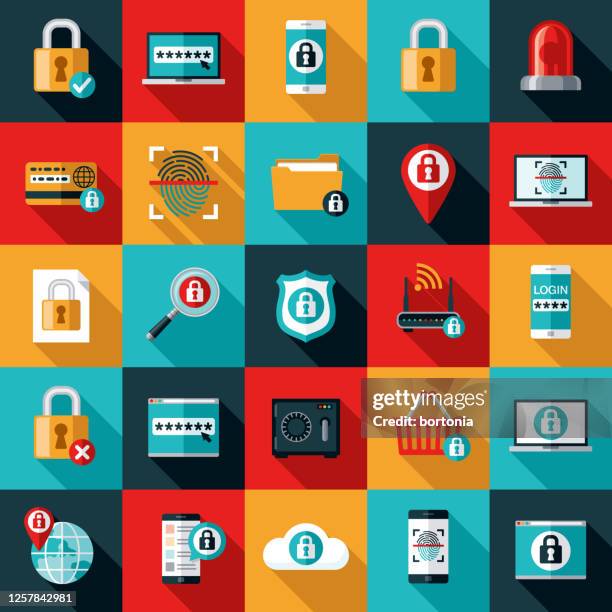 ilustraciones, imágenes clip art, dibujos animados e iconos de stock de conjunto de iconos de seguridad en línea - fingerprint icon