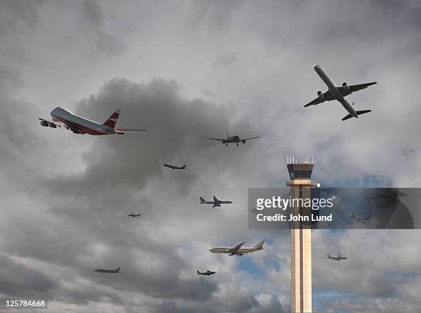 airport traffic jam - control tower stock pictures, royalty-free photos & images
