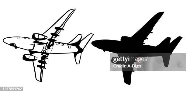 airplanes in the sky silhouette - paraffin stock illustrations