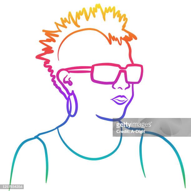 cool chick rainbow - spiky hair stock illustrations