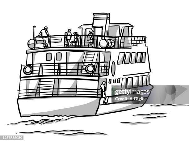 tourist's river cruise boat - boat deck stock illustrations