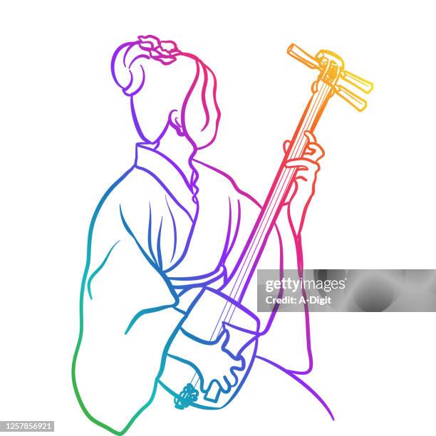 傳統的日本沙米森彩虹。 - shamisen 幅插畫檔、美工圖案、卡通及圖標