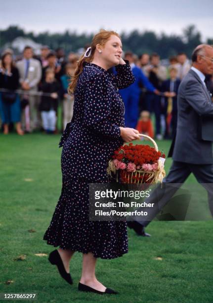 Pregnant Sarah The Duchess of York at Guards Polo Club, Smith's Lawn, Windsor on 10th July 1988.