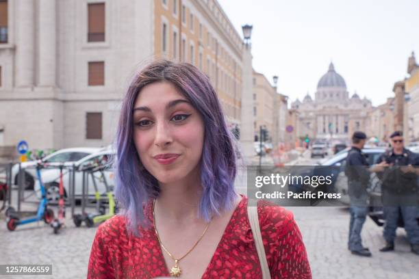 Ester Goffi, activist of "Ultima Generazione" during the protest in front of Castel Sant'Angelo on the occasion of the second hearing of the Vatican...