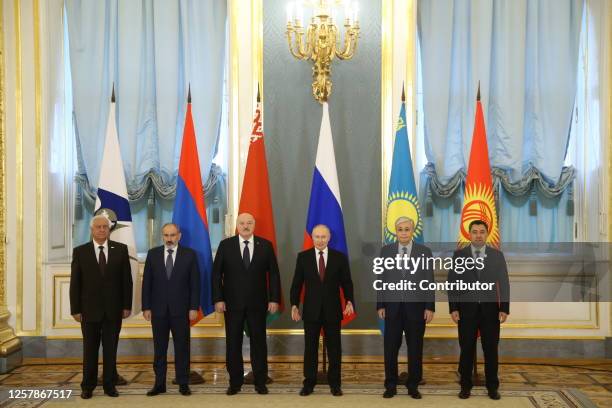 Chairman of the Board of the Eurasian Economic Commission Mikhail Myasnikovich, Armenian President Nikol Pashinyan, Belarussian President Alexander...