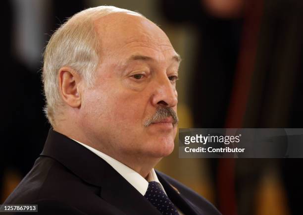 Belarussian President Alexander Lukashenko during the Supreme Economic Eurasian Council at the Grand Kremlin Palace on May 25, 2023 in Moscow,...