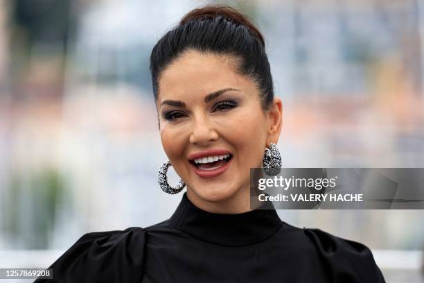 Canadian actress Sunny Leone poses during a photocall for the film "Kennedy" at the 76th edition of the Cannes Film Festival in Cannes, southern...