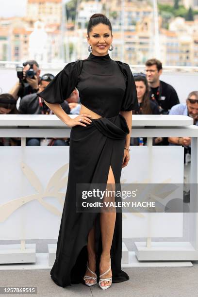 Canadian actress Sunny Leone poses during a photocall for the film "Kennedy" at the 76th edition of the Cannes Film Festival in Cannes, southern...