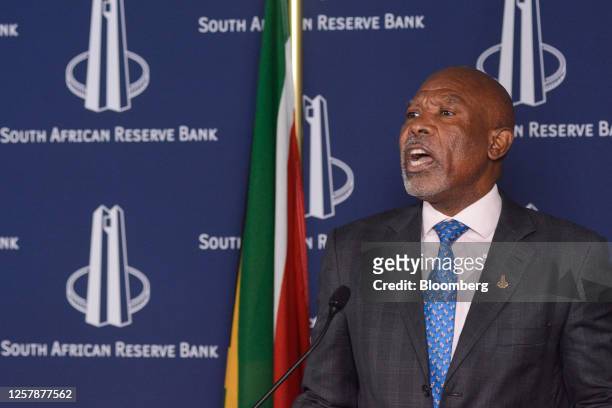 Lesetja Kganyago, governor of South Africa's central bank, speaks during a news conference in Pretoria, South Africa, on Thursday, May 25, 2023....