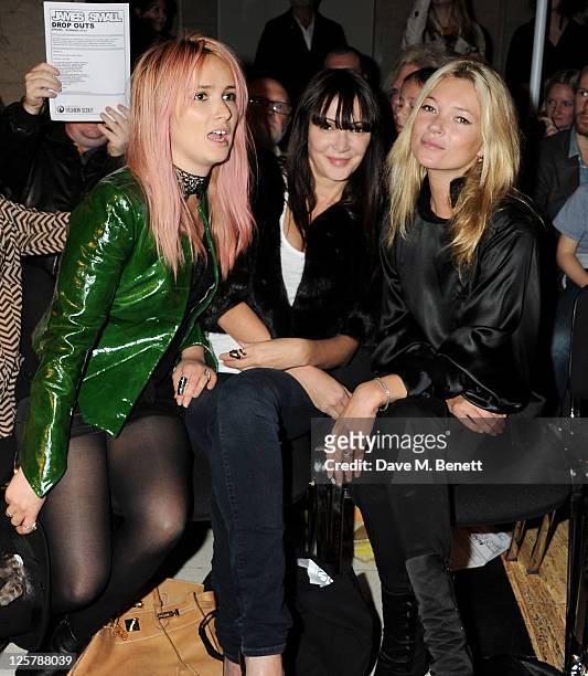 Sharna Liguz, Annabelle Neilson and Kate Moss attend the James Small Menswear Spring/Summer 2012 runway show during London Fashion Week at the...