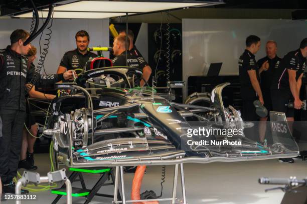 New detail of the Lewis Hamilton of Uk driving the Mercedes-AMG Petronas F1 Team F1 W14 E Performance Mercedes car during the Formula 1 Grand Prix De...