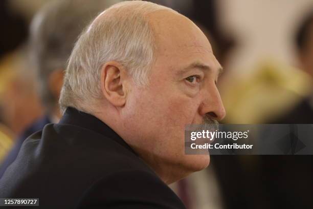 Belarusian President Alexander Lukashenko is seen during the Supreme Economic Eurasian Council at the Grand Kremlin Palace on May 25, 2023 in Moscow,...