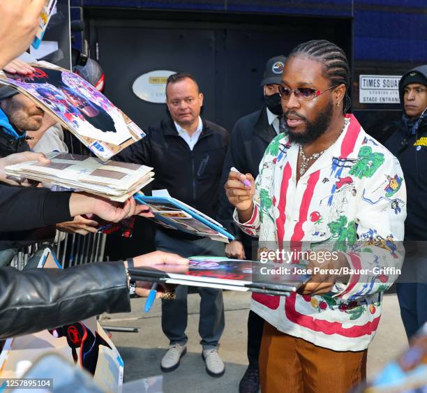 Shameik Moore is seen promoting new movie 'Spiderman: Across the Spider-Verse' at the 'Good Morning America' show on May 25, 2023 in New York City.