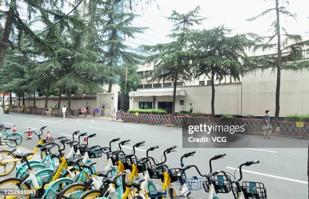Road signs are seen around the US Consulate-General in Chengdu on July 24, 2020 in Chengdu, Sichuan Province of China.