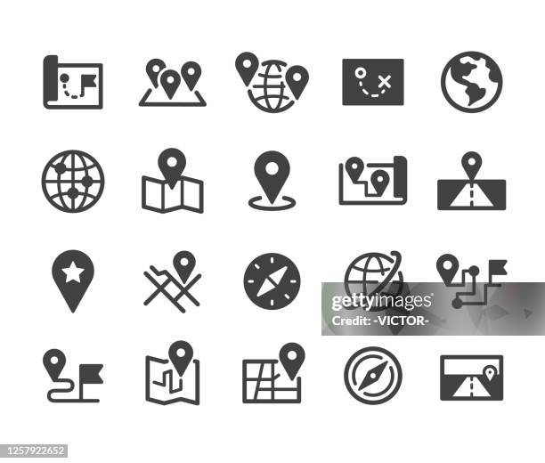map and globe icons - classic series - simple compass stock illustrations