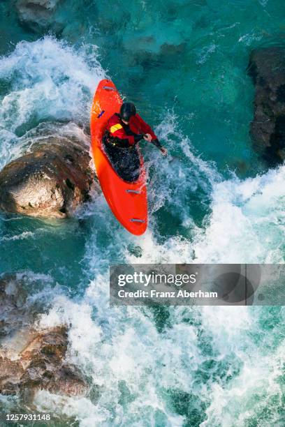 kayaking on soca river, slovenia - white water kayaking stock pictures, royalty-free photos & images