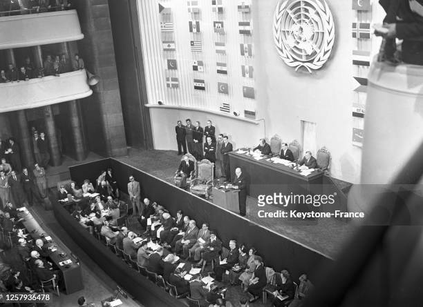 Le discours inaugural du président de la République, Vincent Auriol, de première session de l'Assemblée générale des Nations unies au palais de...