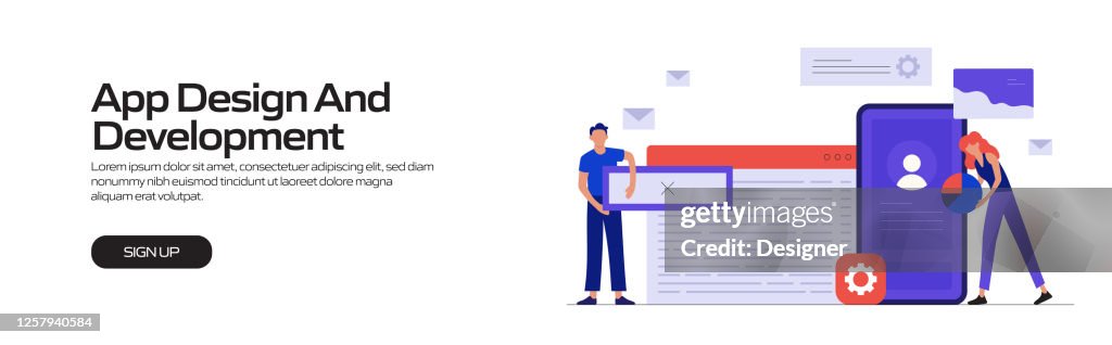 App Design and Development Concept Vector Illustration for Website Banner, Advertisement and Marketing Material, Online Advertising, Business Presentation etc.