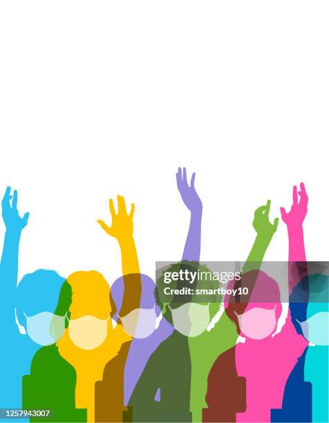 school children in classroom with face masks - back to school covid stock illustrations
