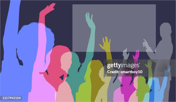 school children in classroom - high school test stock illustrations