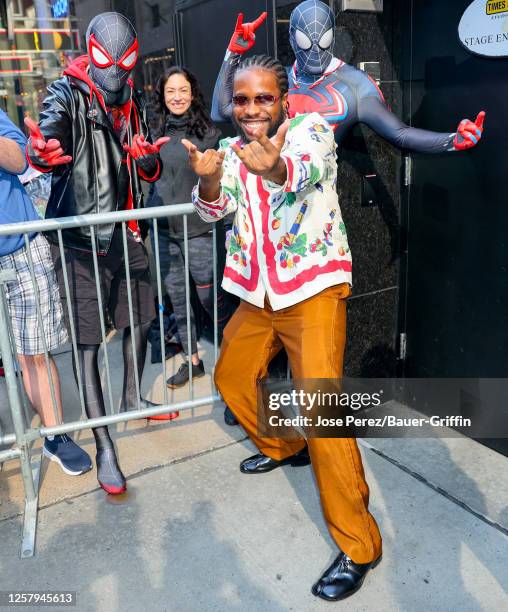Shameik Moore is seen leaving the 'Good Morning America' show on May 25, 2023 in New York City.