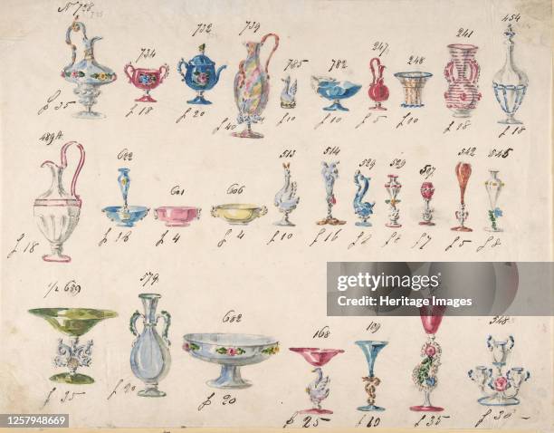 One of Twenty-Three Sheets of Drawings of Glassware , 1850-80. Artist Compagnia di Venezia & Murano.