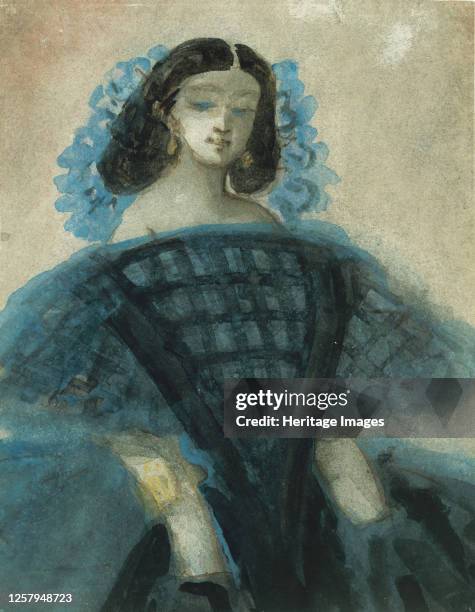 Young Woman in a Blue and Black Dress, circa 1863 . Artist Constantin Guys.