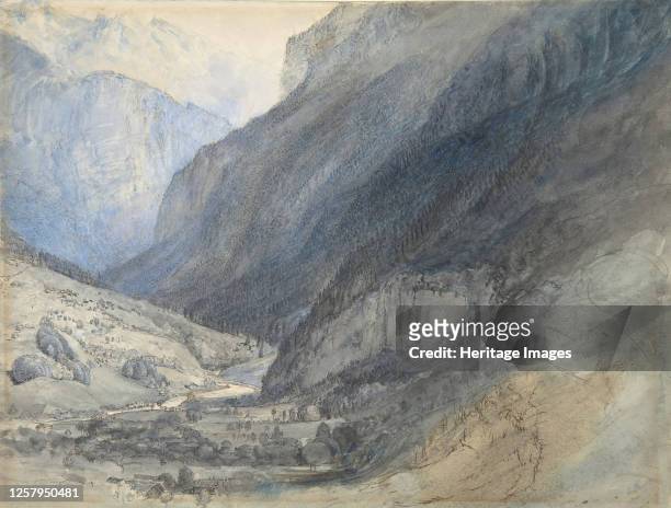 The Valley of Lauterbrunnen, Switzerland, circa 1866. Artist John Ruskin.