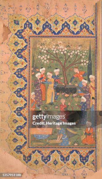 Preparation For a Noon-Day Meal, Folio from a Divan of Mir 'Ali Shir Nava'i, 1580. Artist Qasim 'Ali of Shiraz.